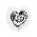 An abstract interpretation of a child embracing a heart, showcasing the unconditional love of a mother tattoo design idea