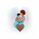 An abstract interpretation of a child embracing a heart, showcasing the unconditional love of a mother tattoo design idea
