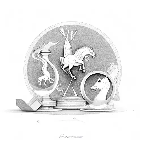 hourglass and money and time and Pegasus and the Knight tattoo design idea