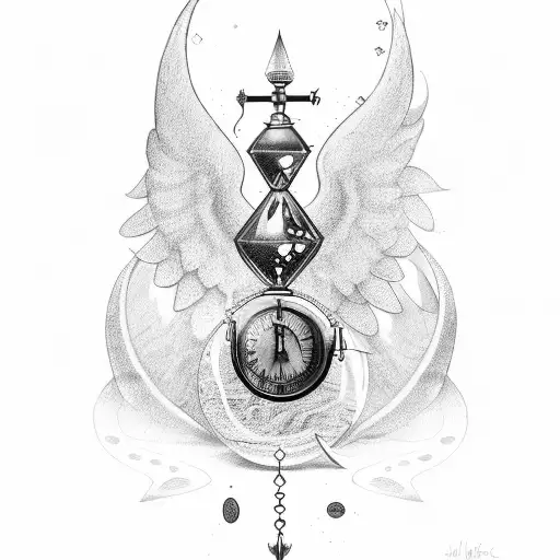 hourglass and money and time and Pegasus and the Knight tattoo design idea