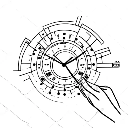 Two hands shaking with a clock in the background tattoo design idea