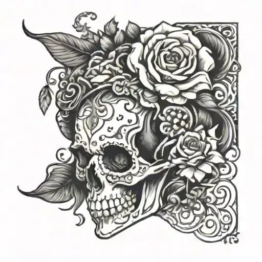 lady head skull surrounded tattoo design idea
