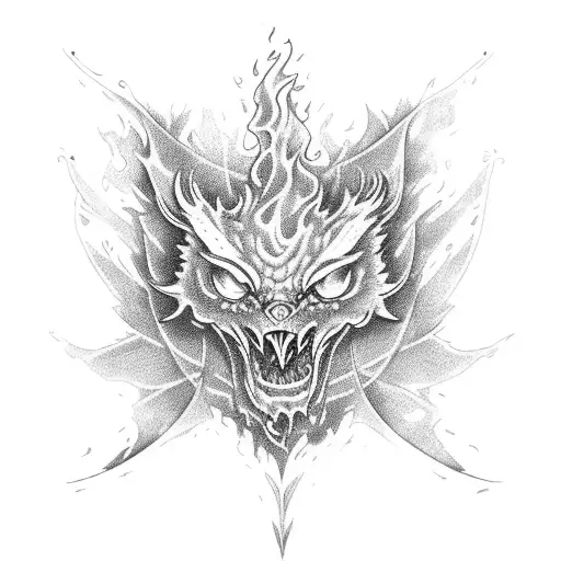 A flaming fireball with intricate details and shading tattoo design idea
