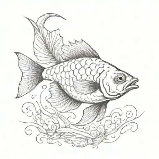 fish etching tattoo design idea