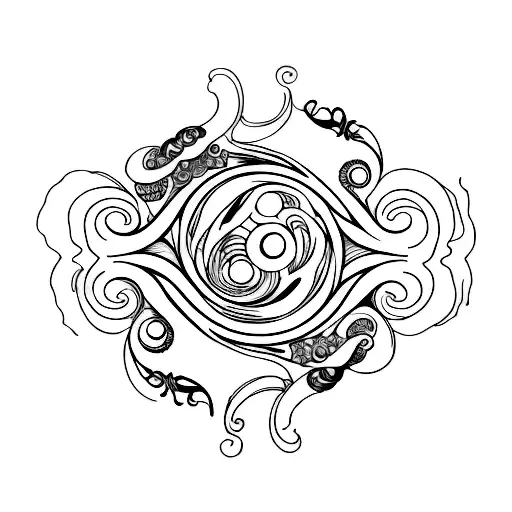 A tattoo design incorporating the word 'nakama' with a curl and a heart, surrounded by swirling curls and waves to represent the interconnectedness of relationships in leasing tattoo design idea
