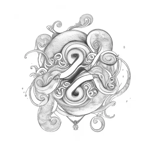 A tattoo design incorporating the word 'nakama' with a curl and a heart, surrounded by swirling curls and waves to represent the interconnectedness of relationships in leasing tattoo design idea