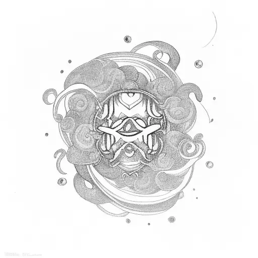 A tattoo design incorporating the word 'nakama' with a curl and a heart, surrounded by swirling curls and waves to represent the interconnectedness of relationships in leasing tattoo design idea
