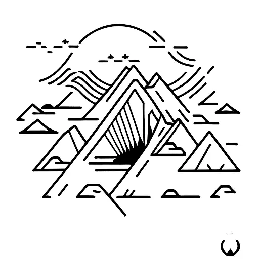 A minimalist design of a CNC machine cutting out a mountain range, symbolizing your passion for hiking and programming tattoo design idea