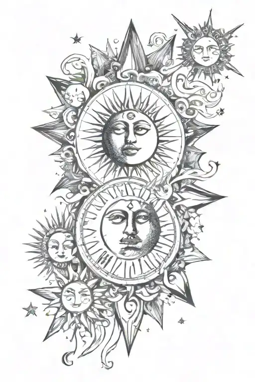 Divine Timing, Sun, Moon, Coean, Universe tattoo design idea