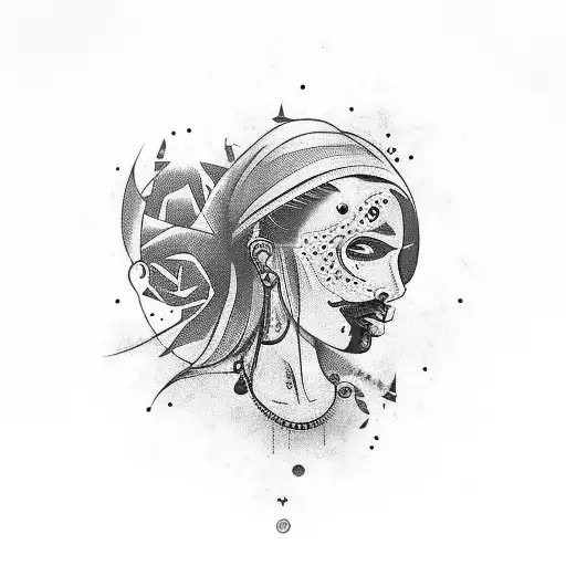 A daring depiction of a woman taking risks with a vibrant soul tattoo design idea