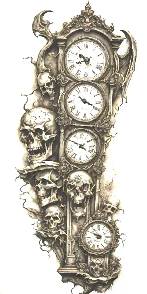 graveyard with demons and clocks tattoo design idea