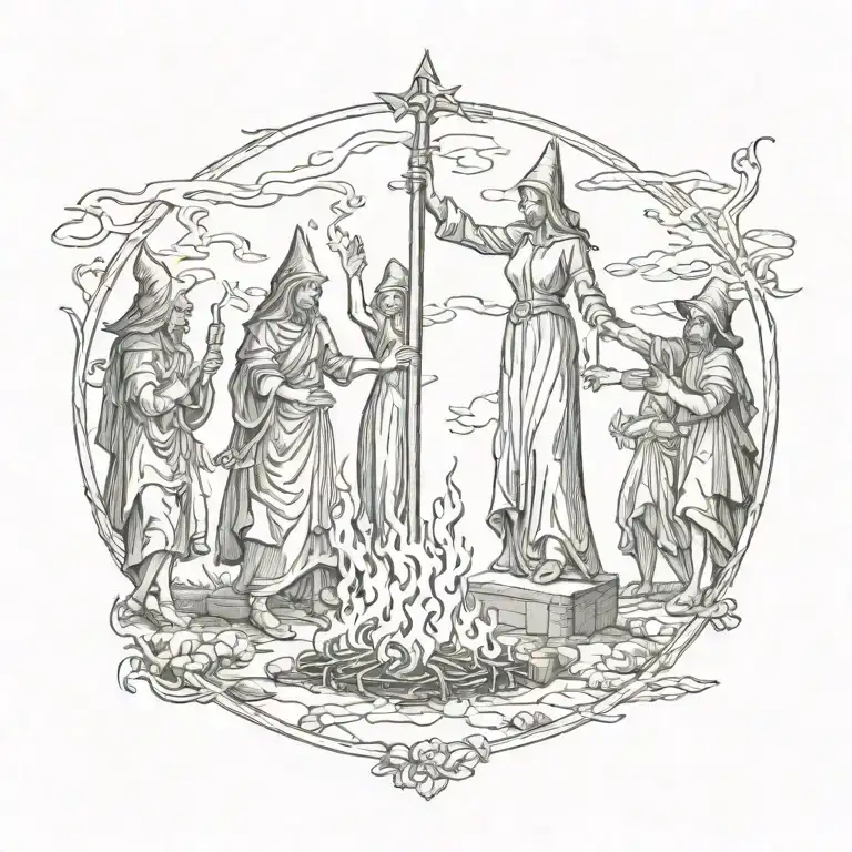witches burning at the stake in medieval Europe tattoo design idea