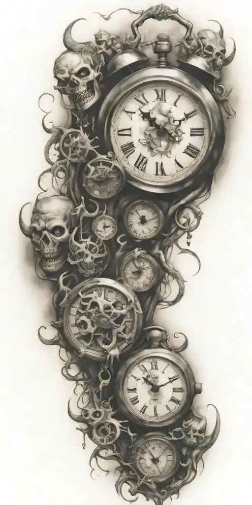 demons trapped with clocks tattoo design idea