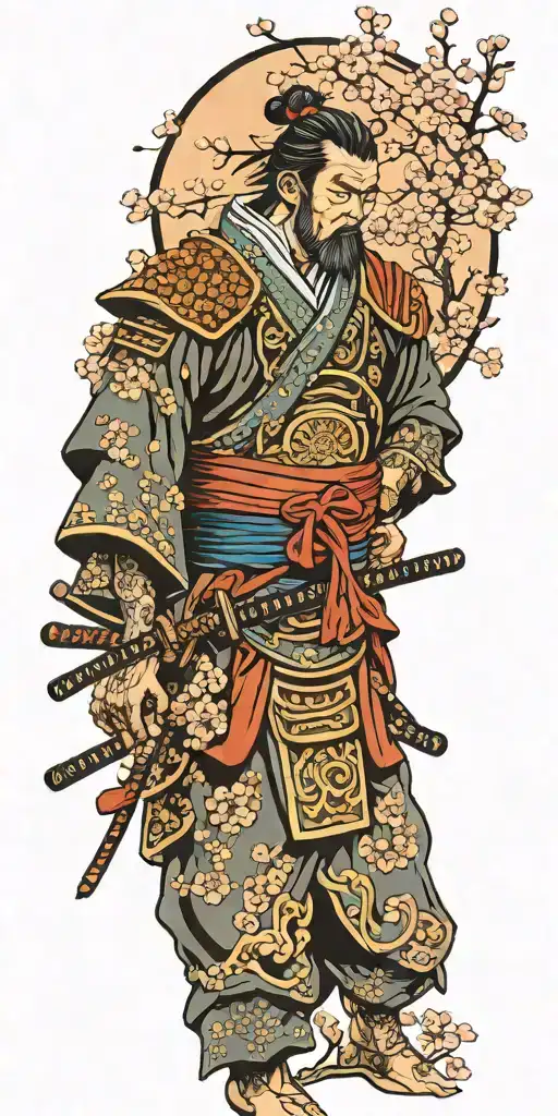 samurai among cherry blossom tree tattoo design idea