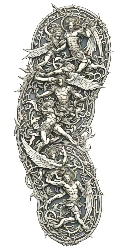 angels and demons fighting a holy war tattoo design idea