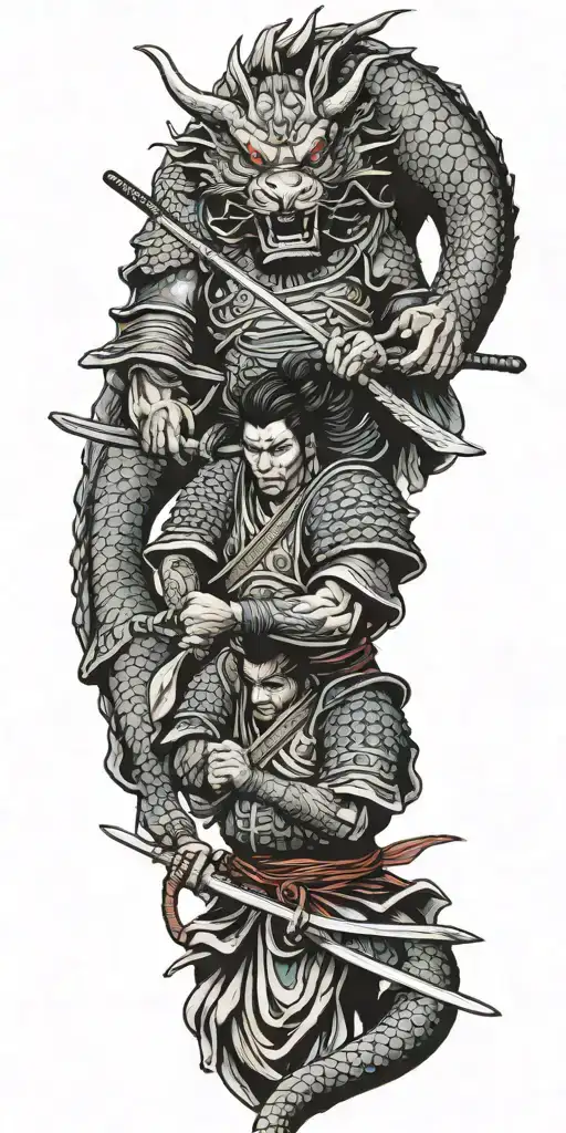 samurai warrior battling a dragon tattoo design idea