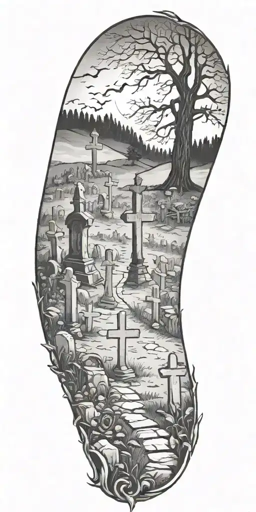 graveyard scene tattoo design idea