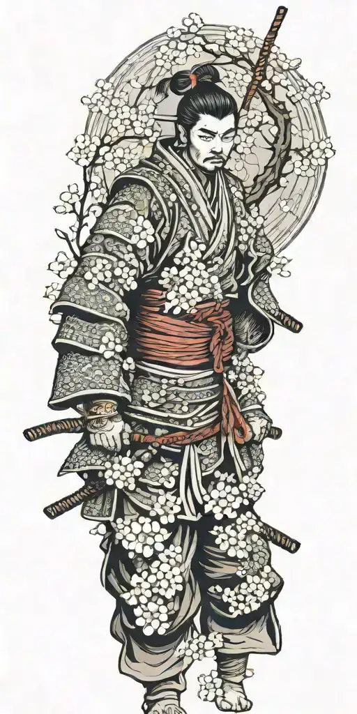 samurai among cherry blossom tree tattoo design idea