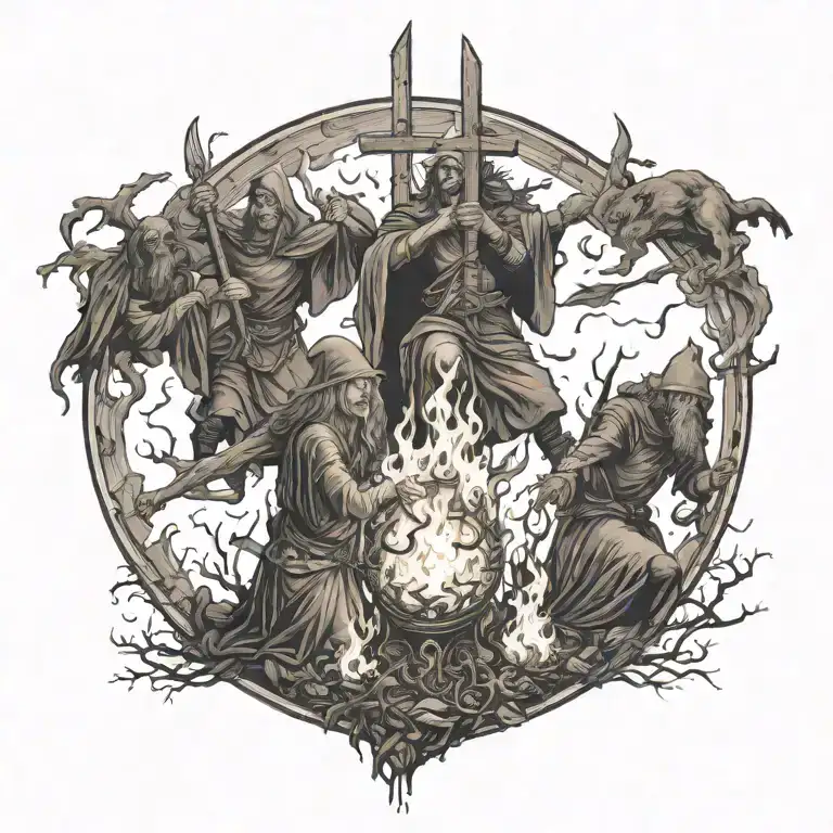 witches burning at the stake in medieval Europe tattoo design idea