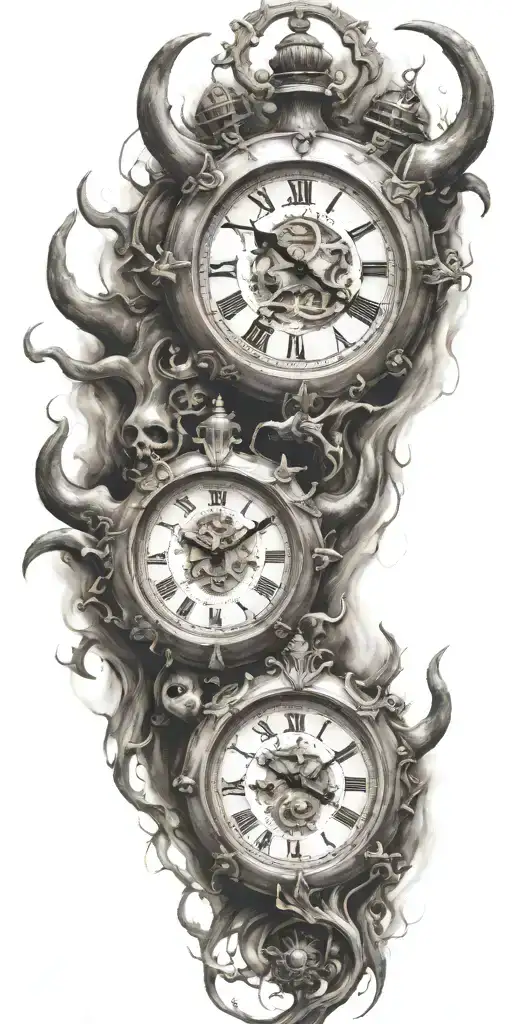 demons and clocks tattoo design idea