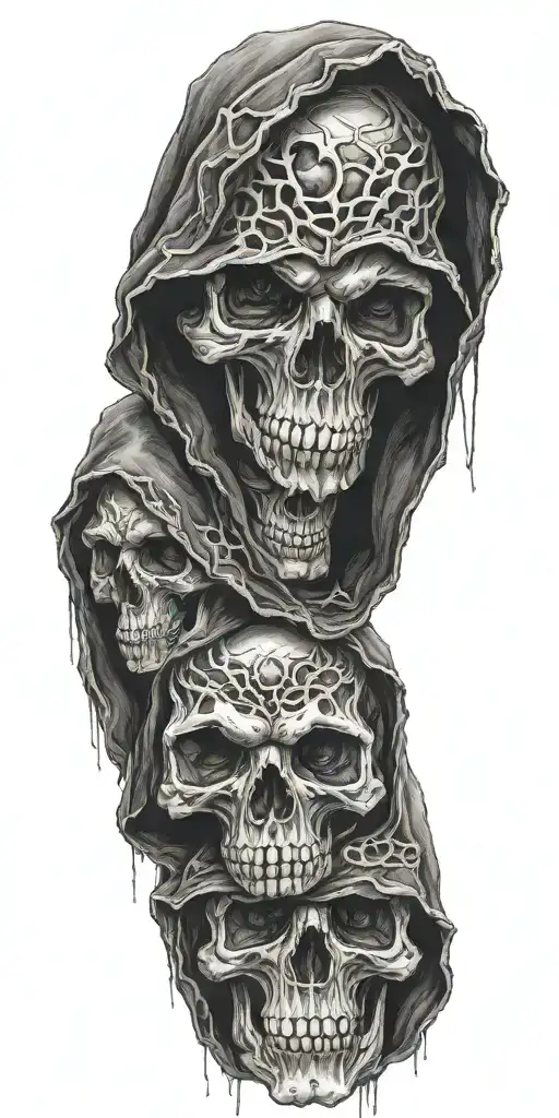 demonic skulls in hoods realistic tattoo design idea