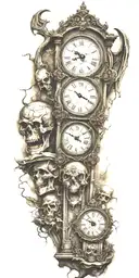 graveyard with demons and clocks tattoo design idea