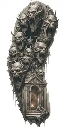 demons trapped in a cathedral realism tattoo design idea