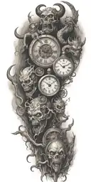 demons trapped with clocks tattoo design idea