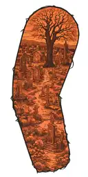 graveyard scene tattoo design idea