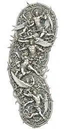 angels and demons fighting a holy war tattoo design idea