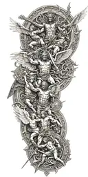 angels and demons fighting a holy war tattoo design idea