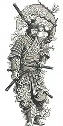 samurai among cherry blossom tree tattoo design idea