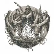 witches burning at the stake in medieval Europe tattoo design idea