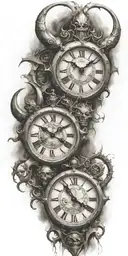 demons and clocks tattoo design idea