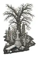 graveyard scene tattoo design idea