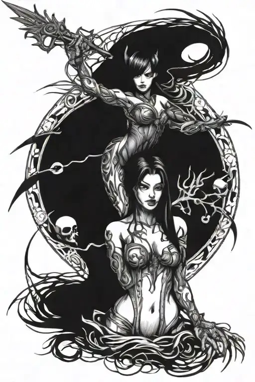 evil witchblade angel tattoo design idea