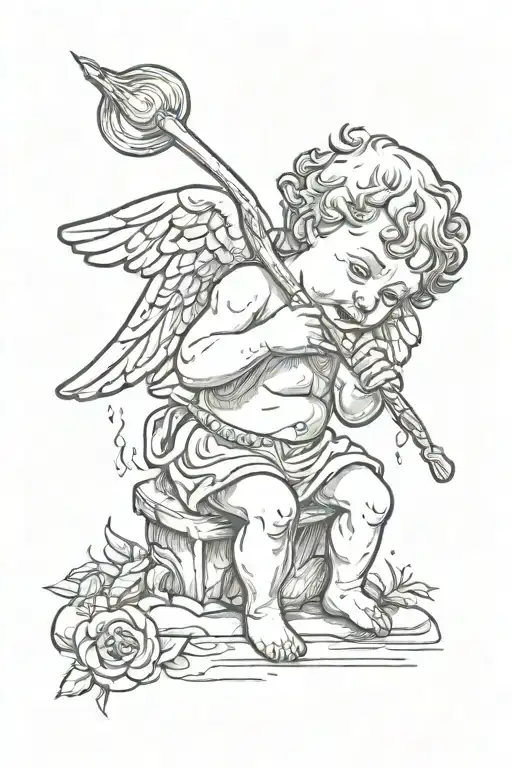 Crying Cupid tattoo design idea