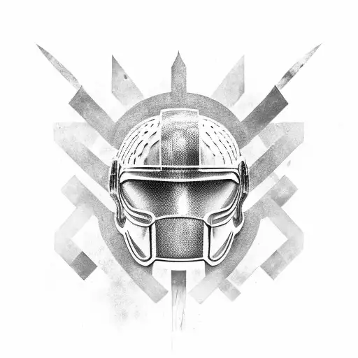 A Spartan helmet adorned with intricate black-grey patterns, symbolizing strength and honor tattoo design idea