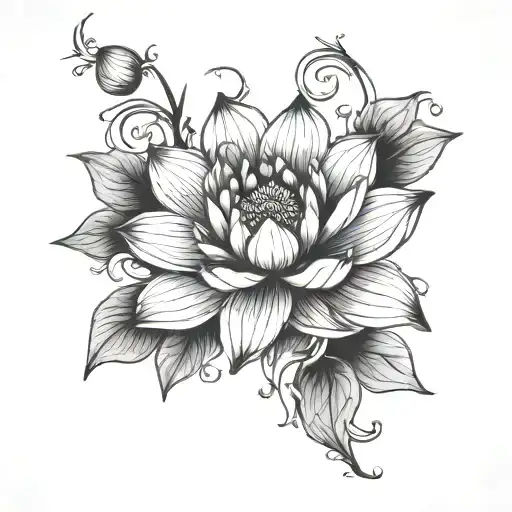 Lotus flower intertwined with a floral vine tattoo design idea