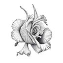 auge mit rose, die iris soll von einer hand festgehalten werden, die iris ist Zersplittert tattoo design idea