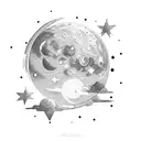 moon front of the sun with stars tattoo design idea