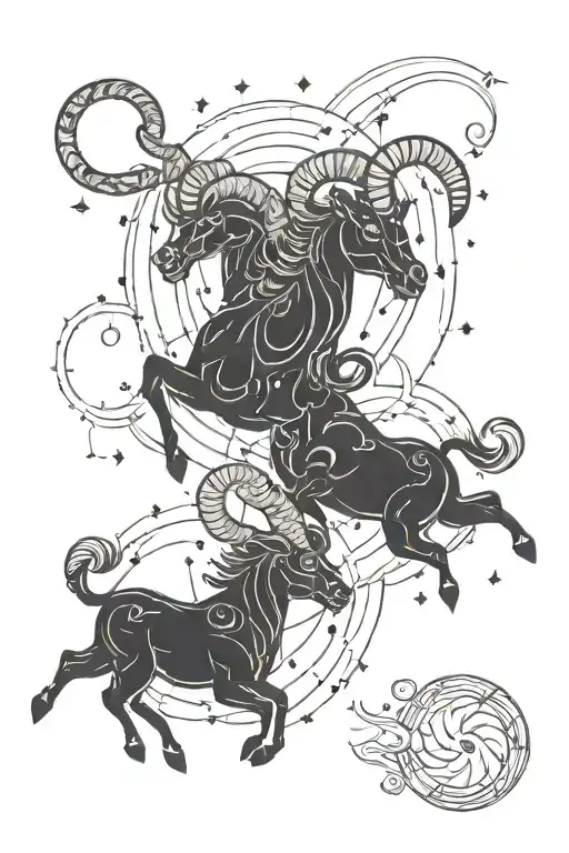 aries and capricorn constellation in a swishy fire like shape using smokeyness tattoo design idea