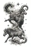 Star constellations of Capricorn and Aries using only stars. Pictured in a galaxy-type image of stars and smoke  tattoo design idea
