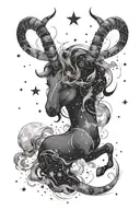 Star constellations of Capricorn and Aries using only stars. Pictured in a galaxy-type image of stars and smoke  tattoo design idea