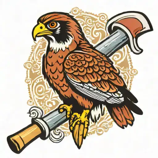 Falcon holding tomahawk axe tattoo design idea