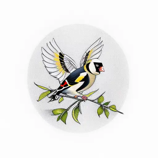 Create a traditional-style tattoo of a goldfinch perched on a Hajduk crest tattoo design idea