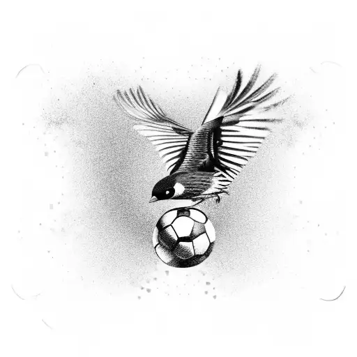 Design a realistic scene of a Hajduk stadium with goldfinches flying above tattoo design idea