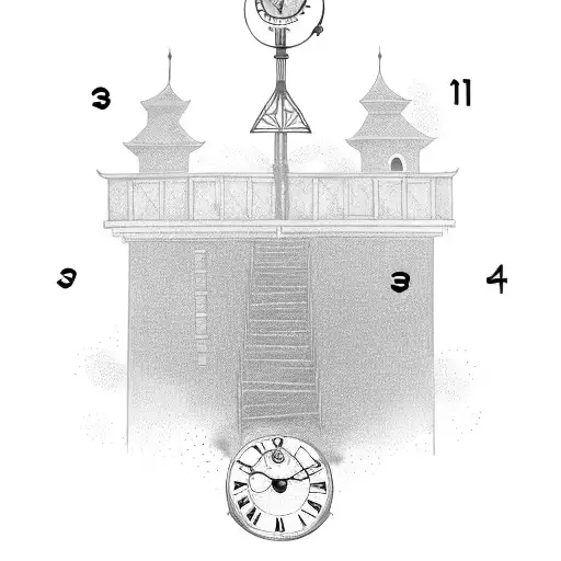 A clock tower rising from a staircase, showcasing the importance of time in the real estate industry tattoo design idea
