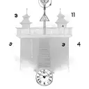 A clock tower rising from a staircase, showcasing the importance of time in the real estate industry tattoo design idea