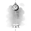 A clock tower rising from a staircase, showcasing the importance of time in the real estate industry tattoo design idea